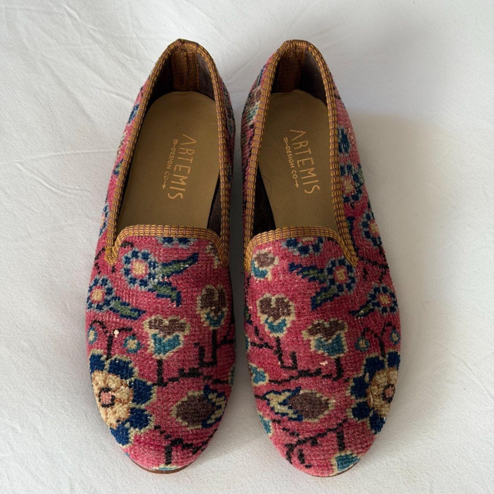 Artemis Design Co Kilim Loafers Pink Floral Tapestry Smoking Shoes EU 40 US 9.5